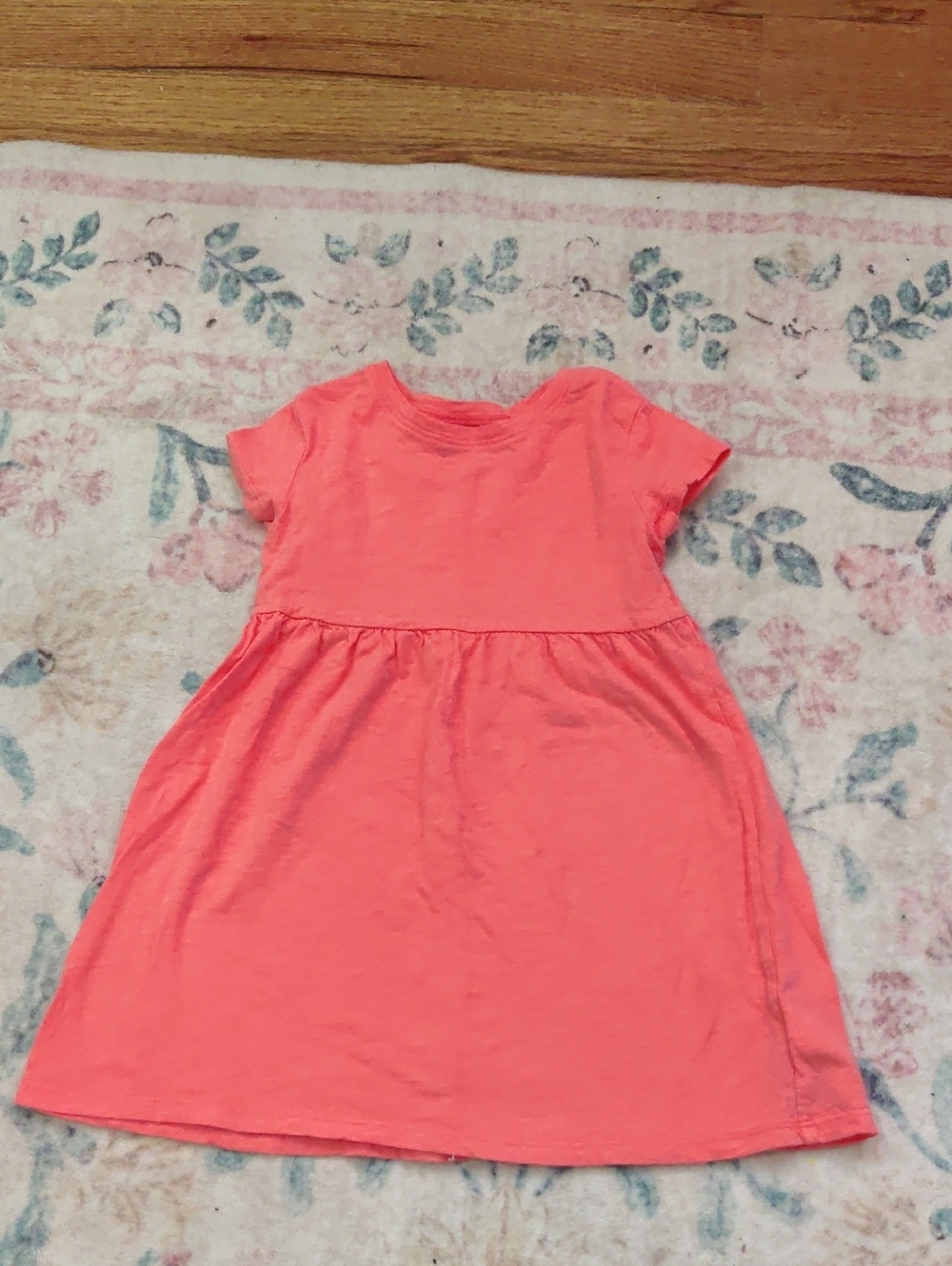 Girls Coral Short-Sleeve Cotton Dress